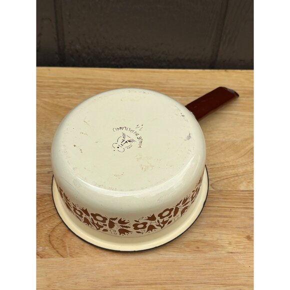 Vintage Enamel Coated Saucepan Pot With Floral Pattern 1 Qt Capacity Poland - Picture 7 of 8